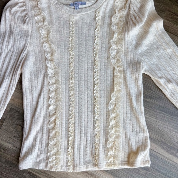 Blashe - Boutique Round Neck Ruffle & Lace Details Ribbed Long Sleeve Top Size M - Picture 7 of 10